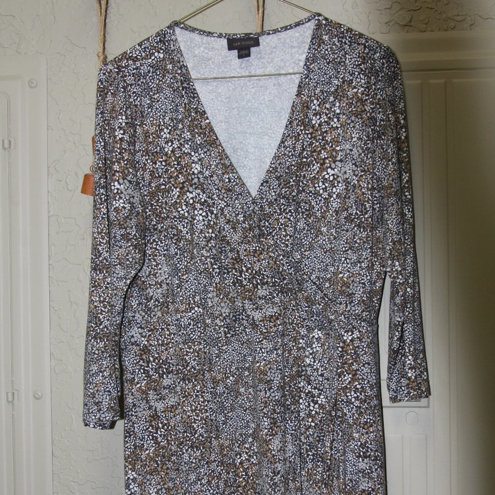 J Jill Wearever Multi-color wrap tunic top with drop waist.